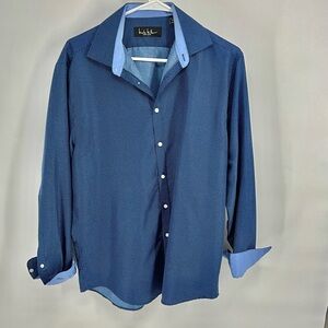 Nicole Miller Polka Dot Men's Blue Dress Shirt M